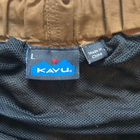 Kavu Mens Nylon Shorts Size Large Brown Brief Lined Elastic Waist Pockets - Picture 3 of 7